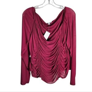 Bar III Plus Size Ruched Maroon Blouse, Size 3X